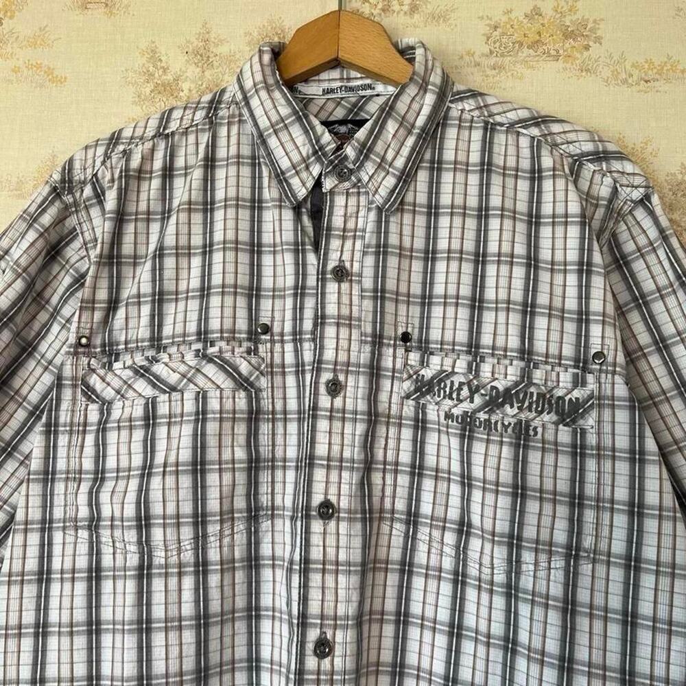 Vintage Y2K Harley-Davidson Plaid Button-Up | Lightweight Short Sleeve | Size L
